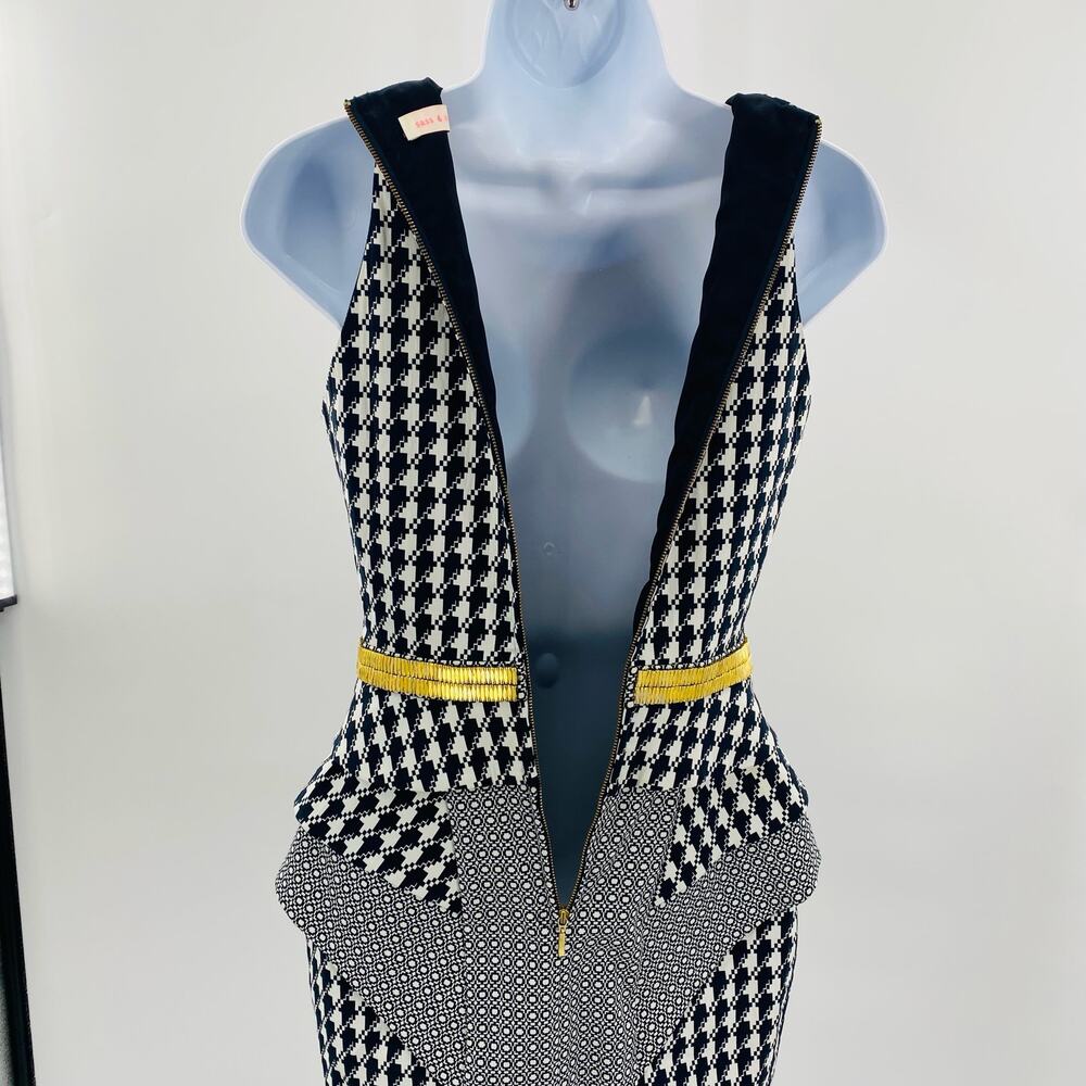 Sass & Bide The Helm Black Houndstooth Peplum Fitted Dress Women EUR 36 | US 6 - Picture 9 of 16